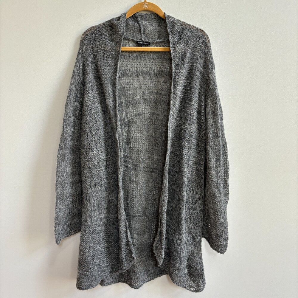 Eileen Fisher Alpaca Wool Cardigan Sweater Women's XL Gray Long Open Weave Soft
